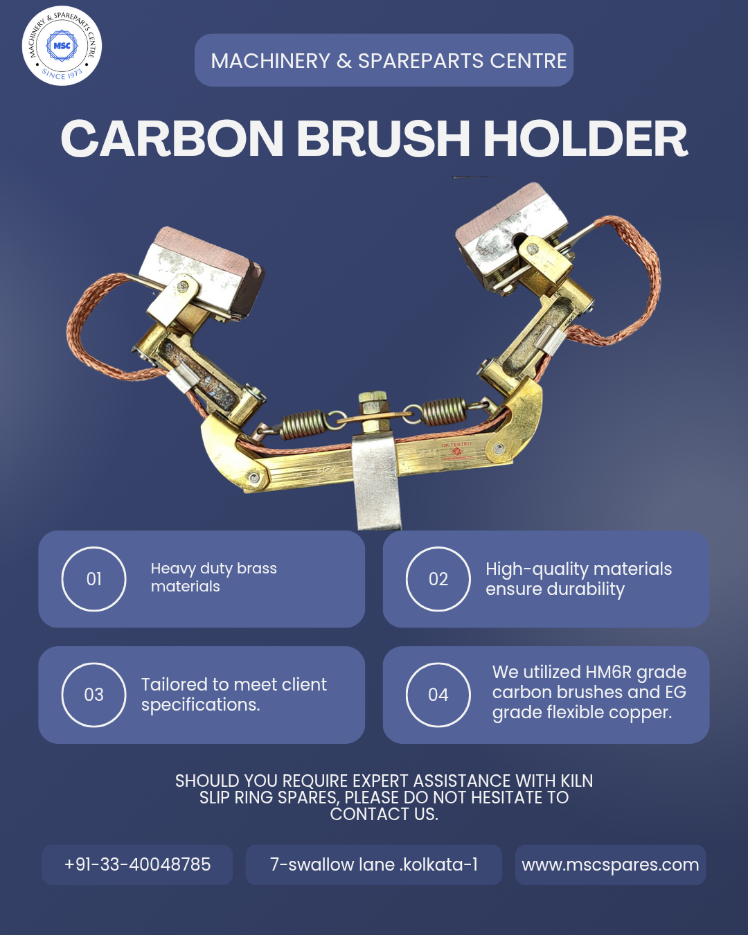 Carbon brush holders for 100 tpd kiln slip ring with carbon brushs
