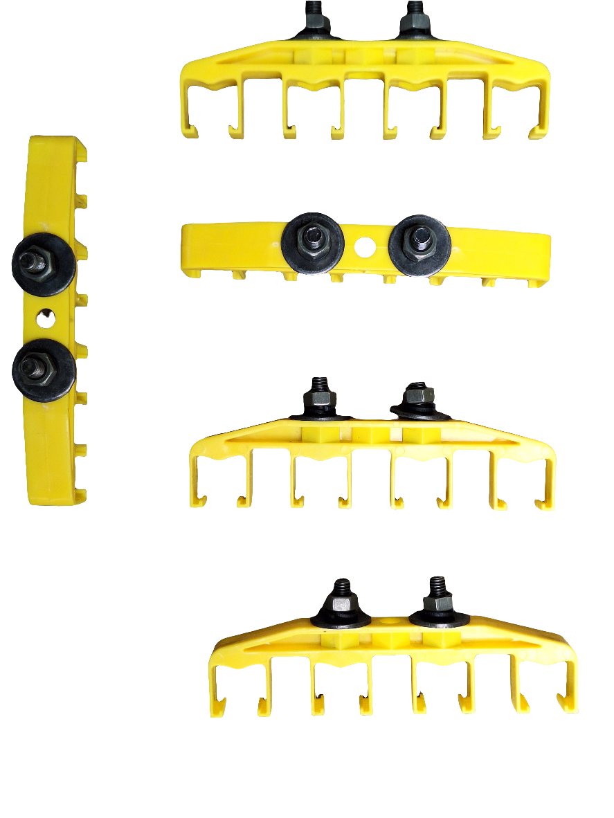 Four way hanger clamp for dsl bus bar systems of crane